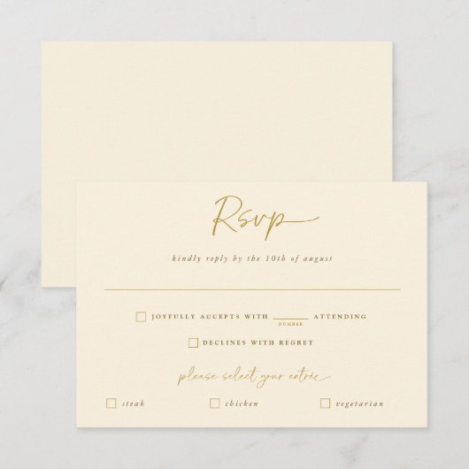 Réponse de mariage moderne écriture manuscrite or (Devant / Derrière)