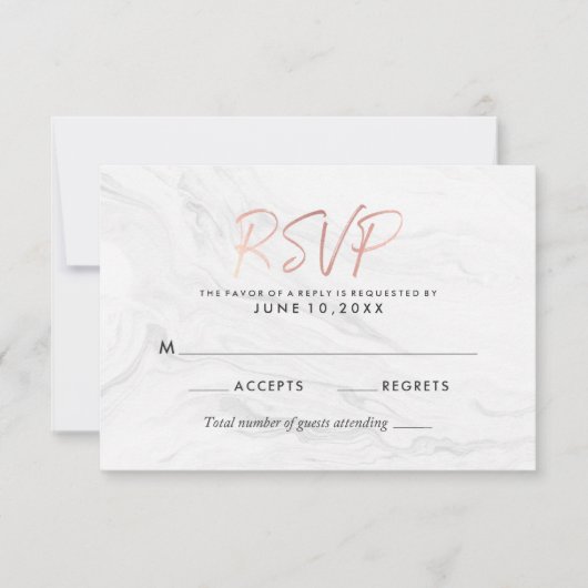 Réponse de Mariage Moderne Écriture Rose Gold Marb (Devant)