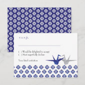 Réponse de mariage Navy / Grues en origami argenté (Devant / Derrière)