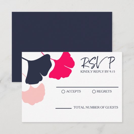 Réponse de mariage Navy Moderne Gras, Feuilles de  (Devant / Derrière)