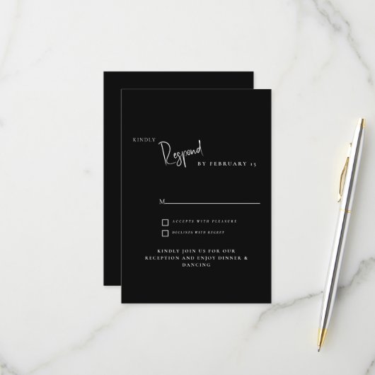 Réponse de mariage noir simple moderne (Devant/Arrière en situation)