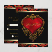Réponse de mariage rouge, noir et or Invitation (Devant / Derrière)
