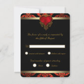 Réponse de mariage rouge, noir et or Invitation (Dos)
