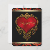 Réponse de mariage rouge, noir et or Invitation (Devant)