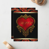 Réponse de mariage rouge, noir et or Invitation (Devant/Arrière en situation)