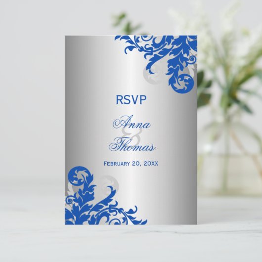 Réponse de mariage Royal Blue et Silver Flourish (Debout devant)