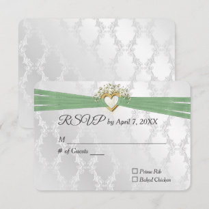 Réponse de mariage ruban Sauge Dans Cœur Sur Satin