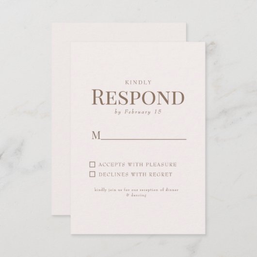 Réponse de mariage simple feuillage or texte rose (Devant / Derrière)