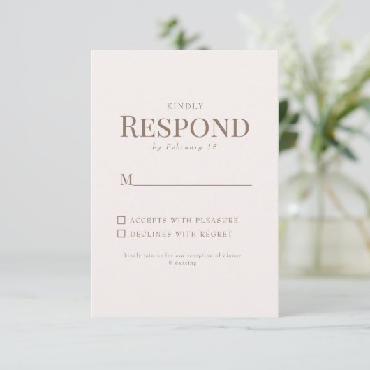 Réponse de mariage Simple Foliage Texte Or Blush (Debout devant)