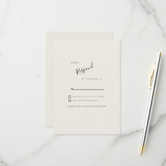 Réponse de mariage simple moderne beige RSVP (Devant/Arrière en situation)