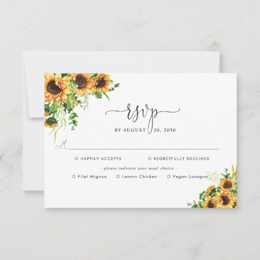 Réponse de mariage Tournesol avec choix de repas (Devant)