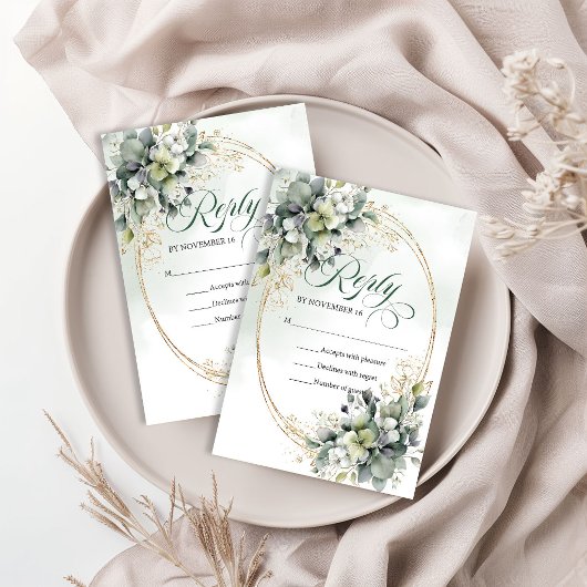Réponse de mariage Vert doré aquarelle vert poussi