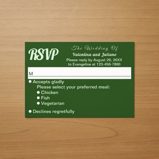 Réponse de mariage vert foncé minimaliste