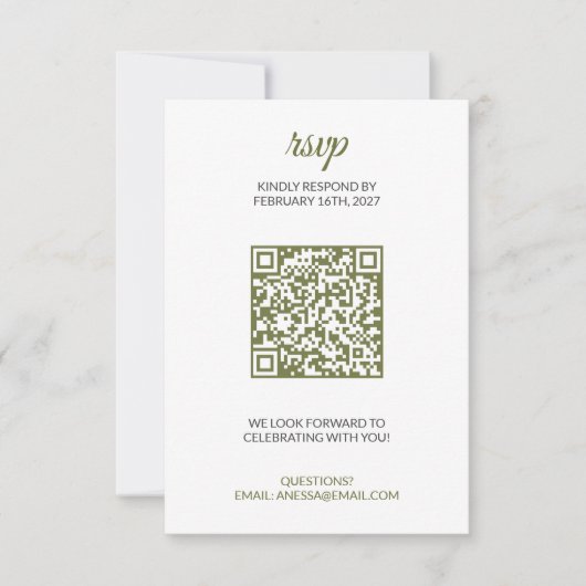 Réponse de mariage Vert Sauge avec code QR (Devant)