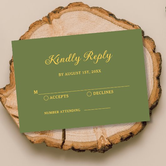 Réponse de mariage vert sauge et or élégant