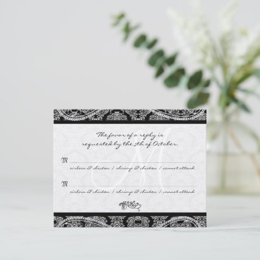 Réponse de Monogramme Black Mariage damassé RSVP (Debout devant)