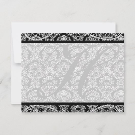Réponse de Monogramme Black Mariage damassé RSVP (Devant)