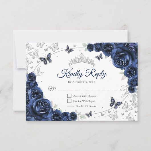 Réponse de Quinceanera Fleurs Argent Navy (Devant)