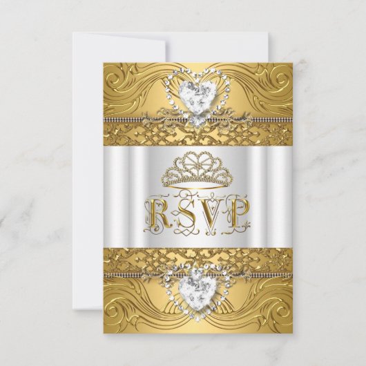 Réponse de réponse RSVP Blanc Or Quinceanera (Devant)