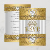 Réponse de réponse RSVP Blanc Or Quinceanera (Devant / Derrière)