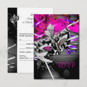 Réponse de réponse RSVP Masque de fête Argent Rose (Devant / Derrière)