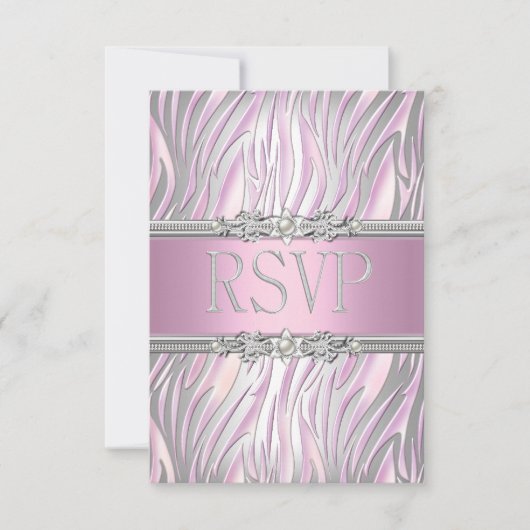 Réponse de réponse RSVP Zèbre Rose Blanc Argent (Devant)