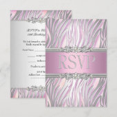 Réponse de réponse RSVP Zèbre Rose Blanc Argent (Devant / Derrière)