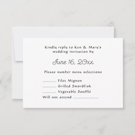 Réponse de RSVP de mariage avec sélection de menu (Devant)