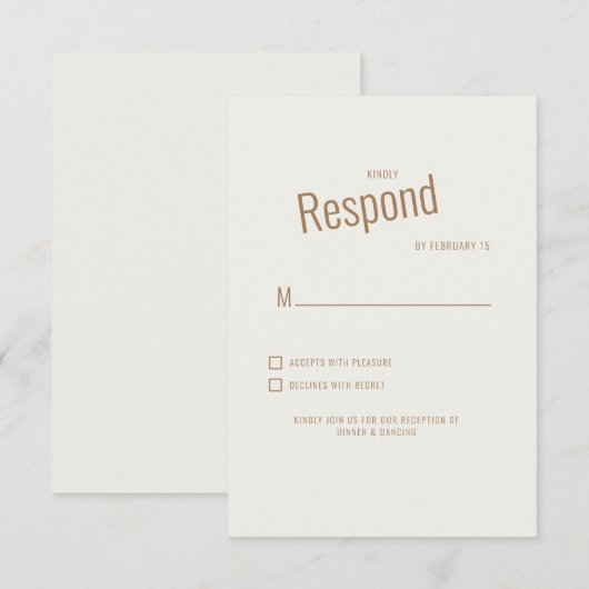 Réponse de RSVP de mariage moderne crème (Devant / Derrière)