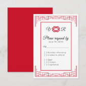 Réponse de RSVP de mariage rouge noir Monogramme a (Devant / Derrière)