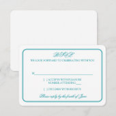 Réponse de RSVP de mariage traditionnel bleu-vert (Devant / Derrière)