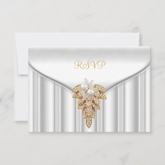 Réponse de RSVP Élégante Perle d'Or Blanc (Devant)