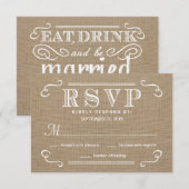 Réponse de RSVP Rustique Burlap Tan et Mariage bla (Devant / Derrière)
