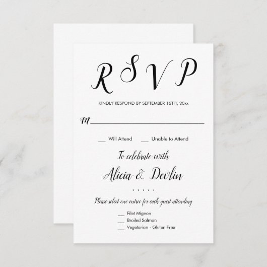 Réponse de sélection de menu de RSVP 3 (Devant / Derrière)