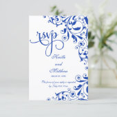 Réponse de style royal bleu avec volutes RSVP (Debout devant)