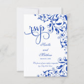 Réponse de style royal bleu avec volutes RSVP (Devant)