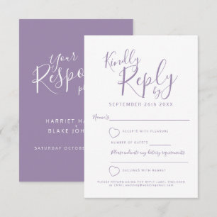 Réponse du mariage de coeur blanc et violet RSVP