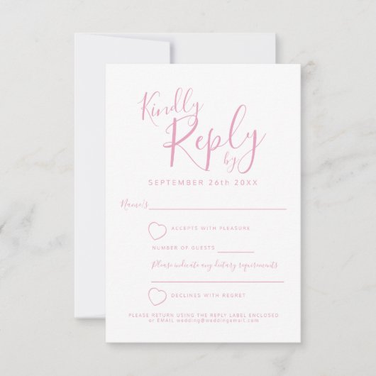 Réponse du mariage de coeur rose et blanc RSVP (Devant)