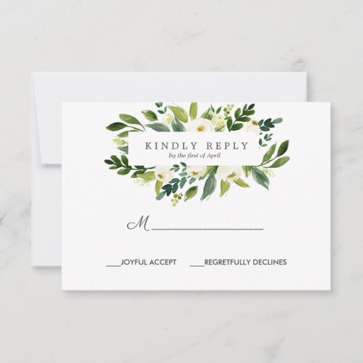 Réponse du Mariage du cadre de fleur blanc RSVP (Devant)