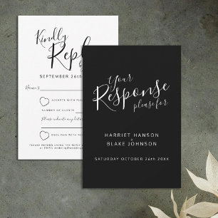 Réponse du mariage du coeur noir et blanc RSVP