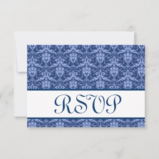 Réponse du Mariage RSVP de Navy Blue Damask (Devant)
