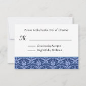 Réponse du Mariage RSVP de Navy Blue Damask (Dos)