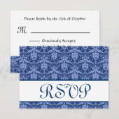 Réponse du Mariage RSVP de Navy Blue Damask (Devant / Derrière)