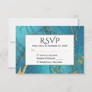 Réponse du Mariage RSVP en marbre bleu or