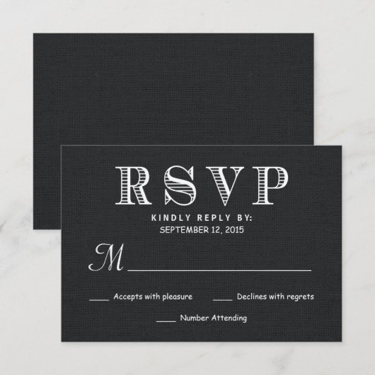 Réponse du Mariage RSVP Rustic Burlap - Noir (Devant / Derrière)