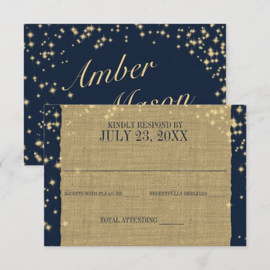 Réponse du Mariage Rustic Navy et Gold Twinkle (Devant / Derrière)
