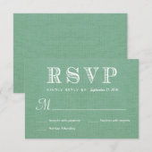 Réponse du Mariage rustique RSVP Burlap Mint Green (Devant / Derrière)
