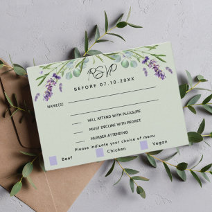 Réponse du menu mariage vert Lavender carte RSVP