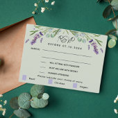 Réponse du menu mariage vert Lavender carte RSVP