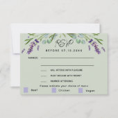 Réponse du menu mariage vert Lavender carte RSVP (Devant)